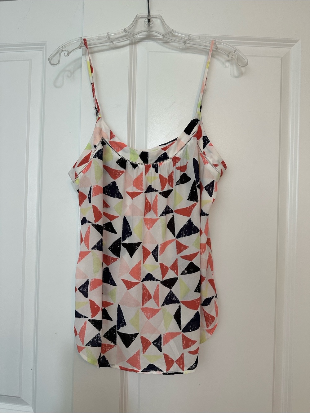 Loft size Medium Triangles Babydoll Challis Smocked Cami with vibrant geometric